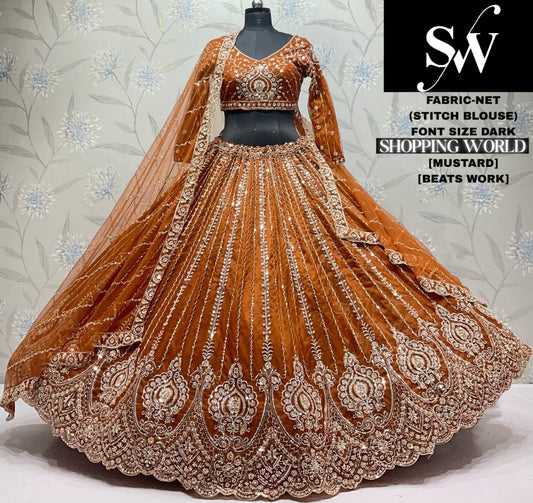 Mustard Net Lehenga