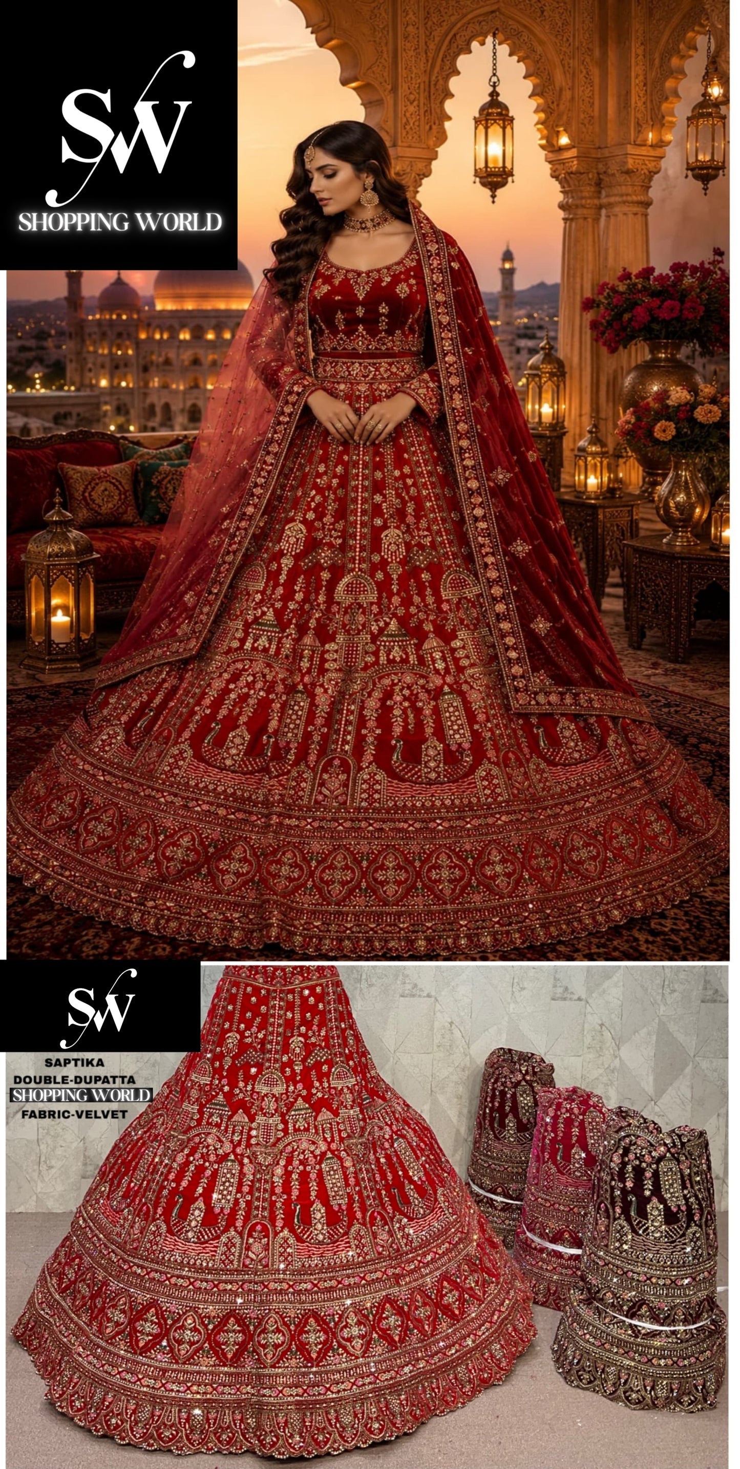 Dark Maroon Rani Pink Maroon Double Dupatta Peacock Bridal Lehenga