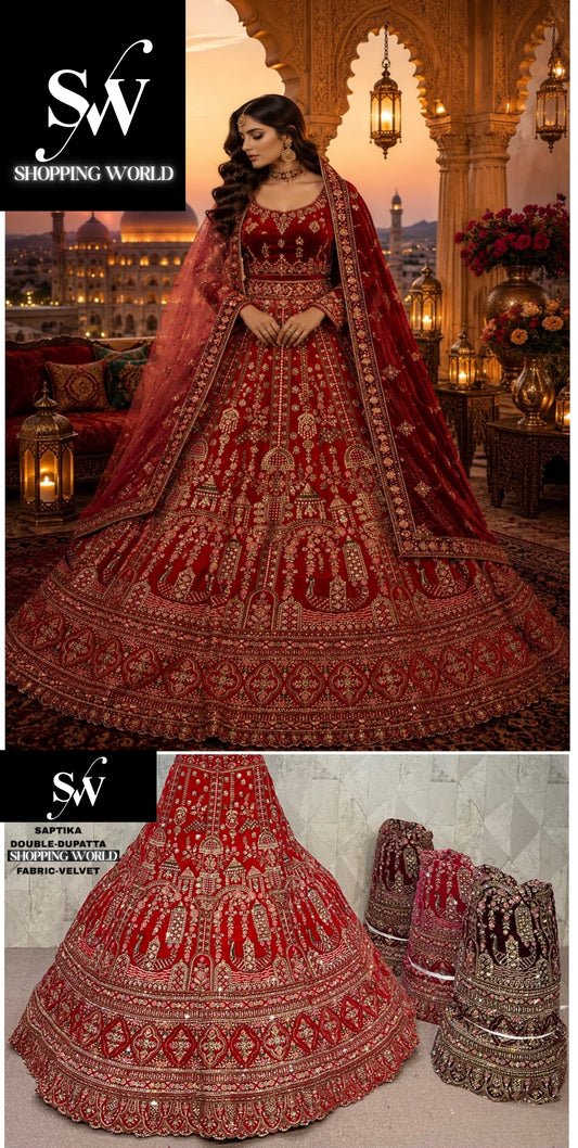 Dark Maroon Double Dupatta Bridal Lehenga (Copy)