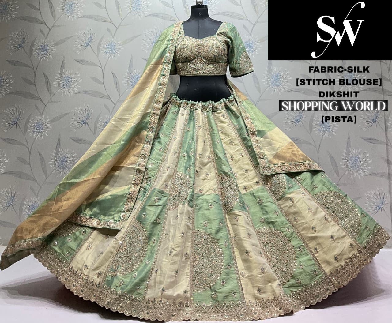 Pista Green Silk Lehenga