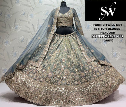 Orange Pink Peacock Twill Net Lehenga