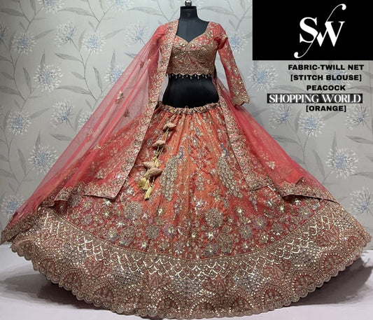 Silver Grey Peacock Twill Net Lehenga