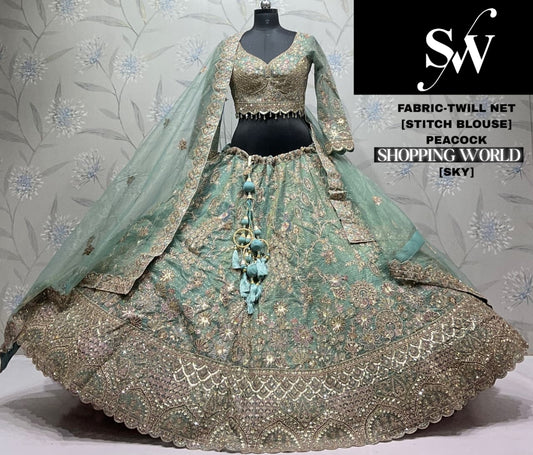 Pista Green Twill Net Lehenga