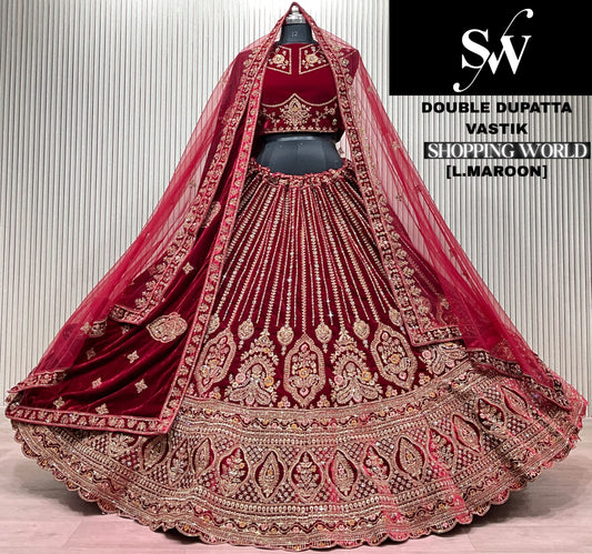 Dark Maroon Double Dupatta Bridal Lehenga