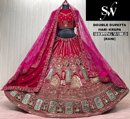 Light Maroon Peacock Double Dupatta Bridal Lehenga