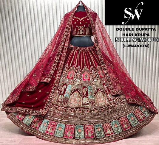 Rani Pink Peacock Double Dupatta Bridal Lehenga