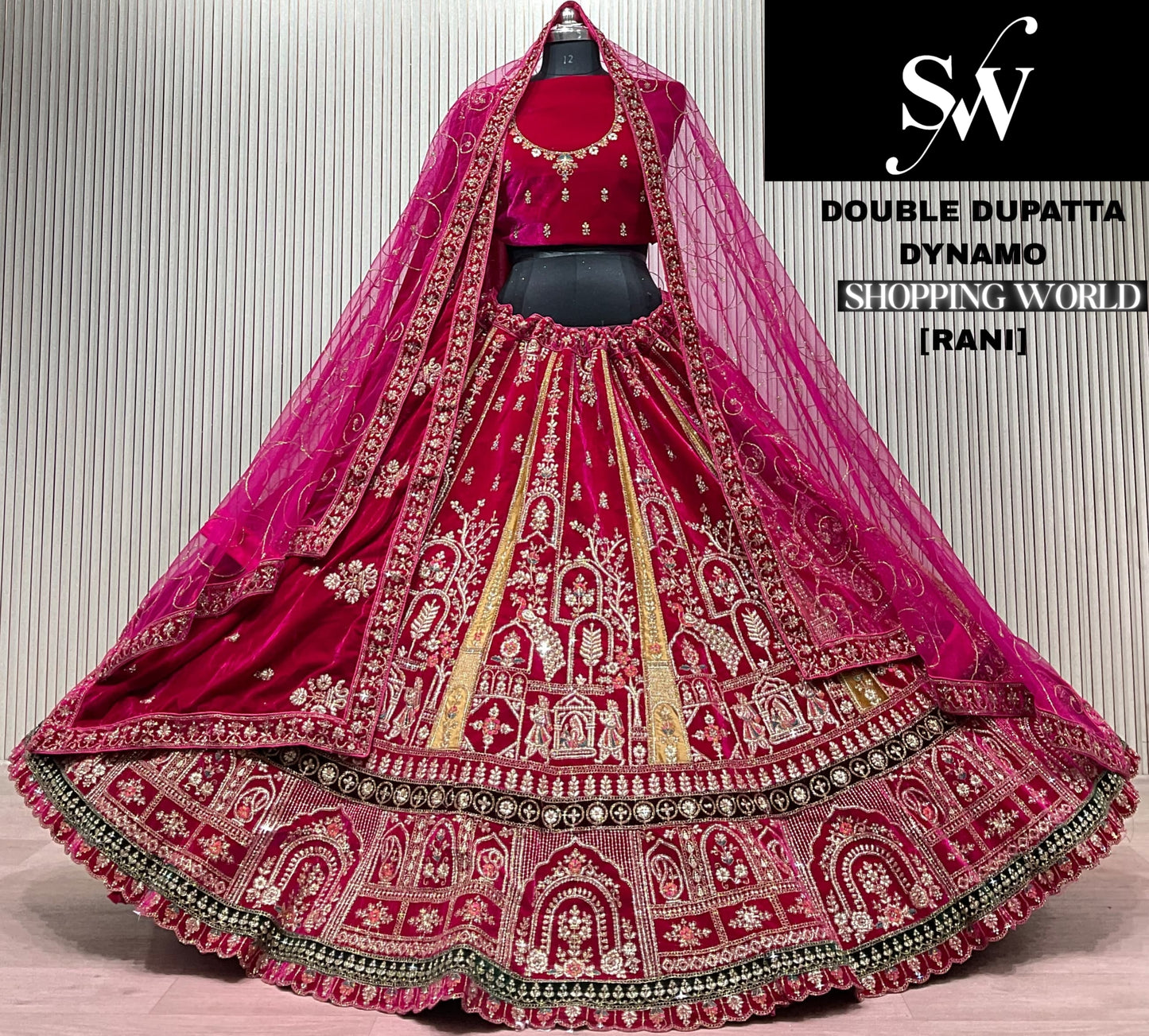 Dark Maroon Peacock Double Dupatta Peacock Bridal Lehenga