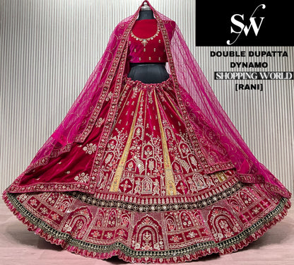 Dark Maroon Peacock Double Dupatta Peacock Bridal Lehenga