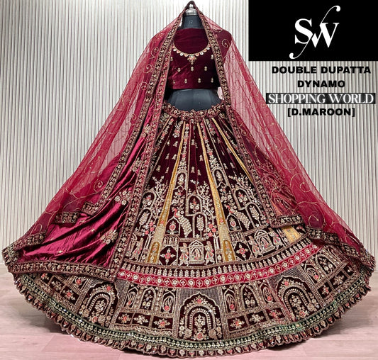 Rani Pink Peacock Double Dupatta Peacock Bridal Lehenga