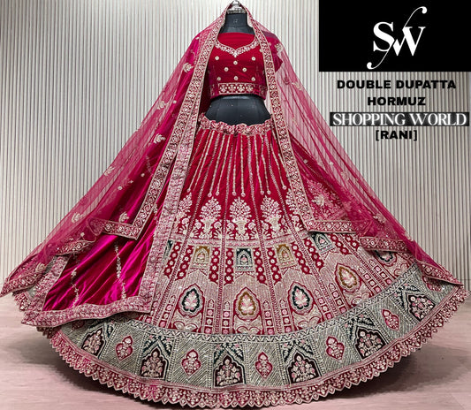 Rani Pink Peacock Double Dupatta Peacock Bridal Lehenga