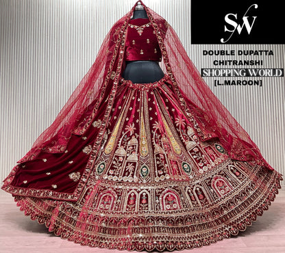 Light Maroon Peacock Double Dupatta Peacock Bridal Lehenga