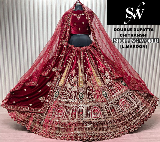 Light Maroon Peacock Double Dupatta Peacock Bridal Lehenga