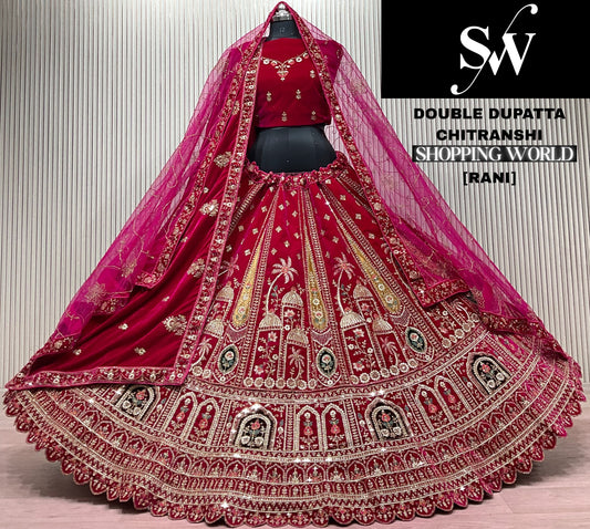 Rani Pink Peacock Double Dupatta Peacock Bridal Lehenga