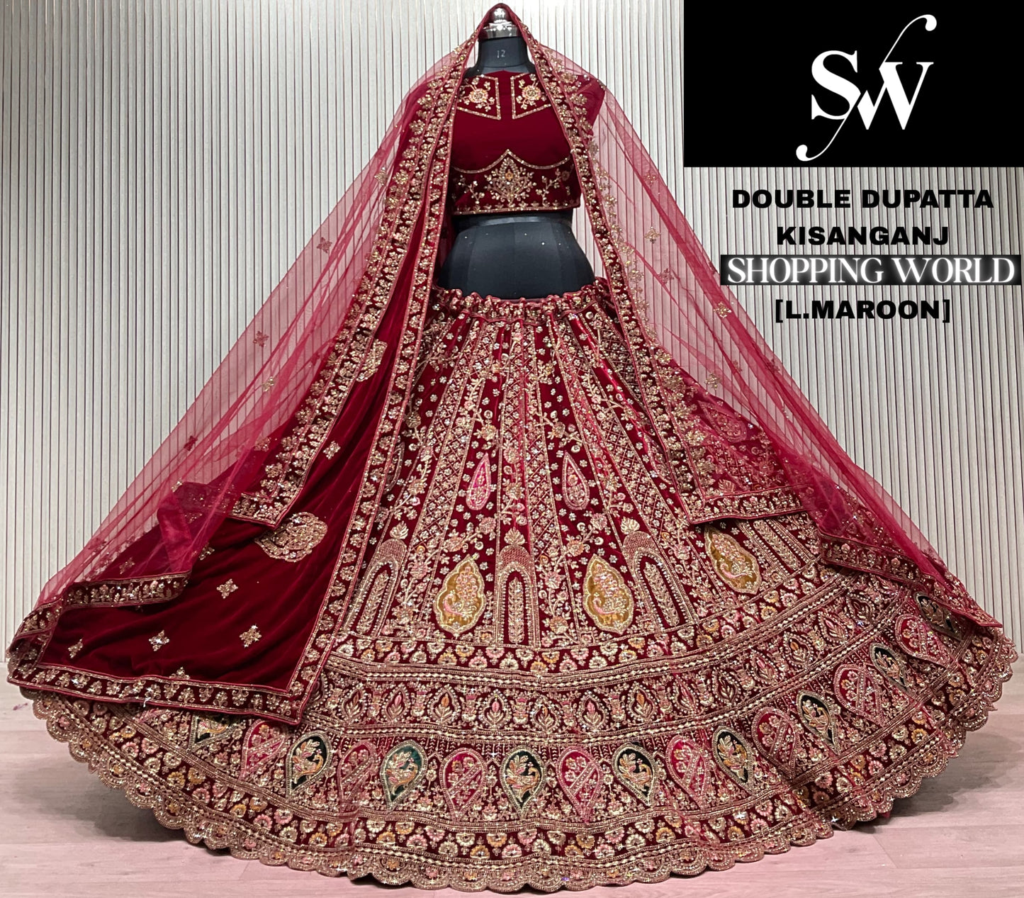 Light Maroon Peacock Double Dupatta Peacock Bridal Lehenga