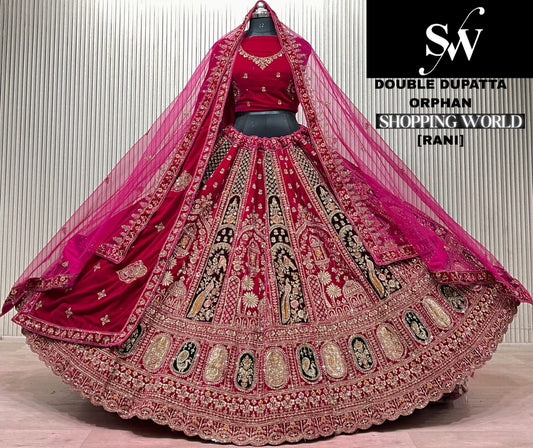 Rani Pink Peacock Double Dupatta Peacock Bridal Lehenga