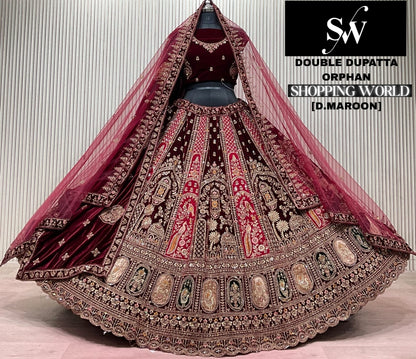 Dark Maroon Peacock Double Dupatta Peacock Bridal Lehenga