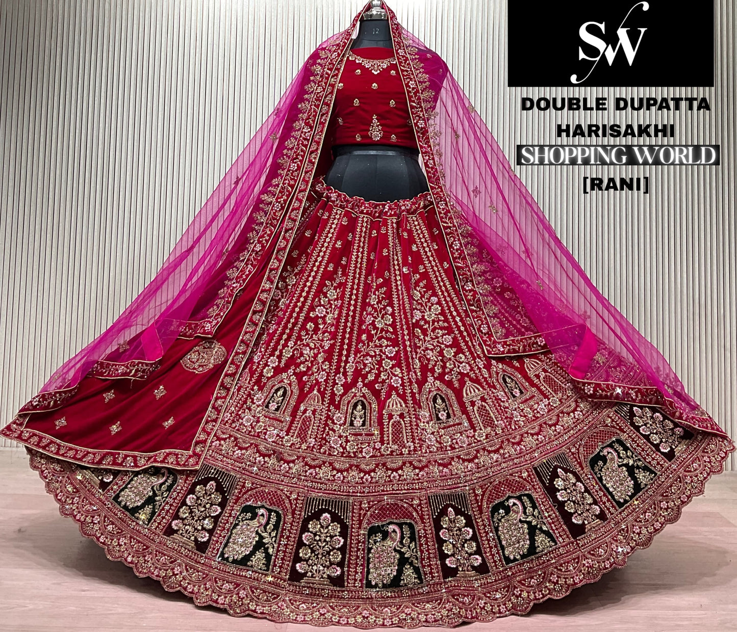 Dark Maroon Double Dupatta Bridal Lehenga