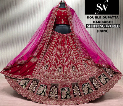 Dark Maroon Double Dupatta Bridal Lehenga