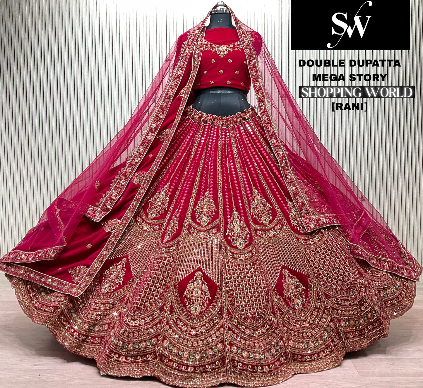 Rani Pink Double Dupatta Bridal Lehenga