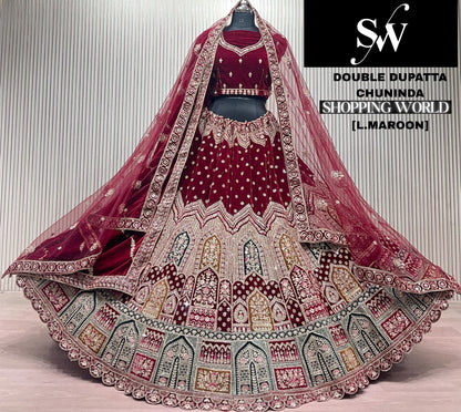 Rani Pink Double Dupatta Bridal Lehenga