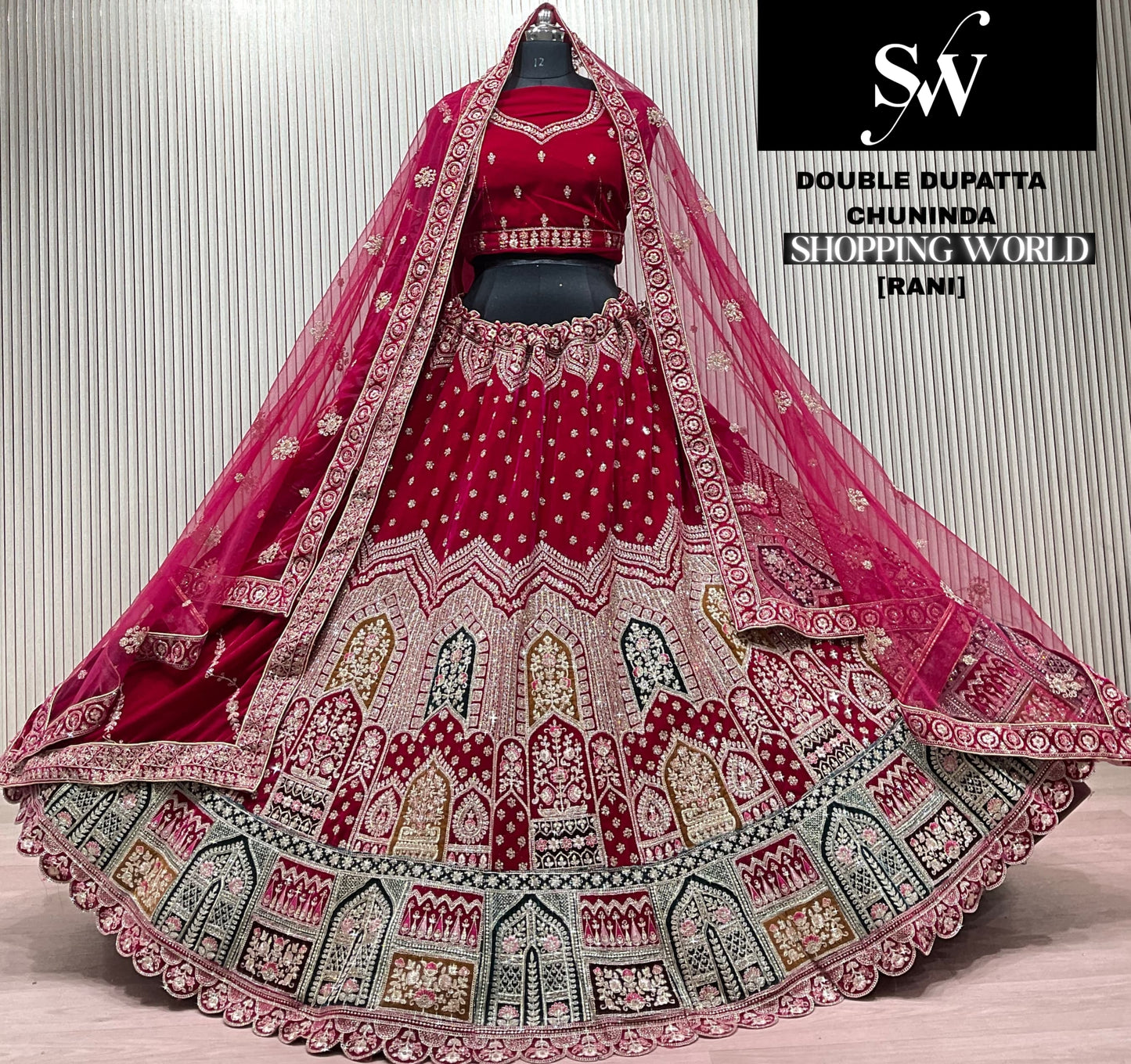 Rani Pink Double Dupatta Bridal Lehenga