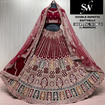 Light Maroon Double Dupatta Bridal Lehenga
