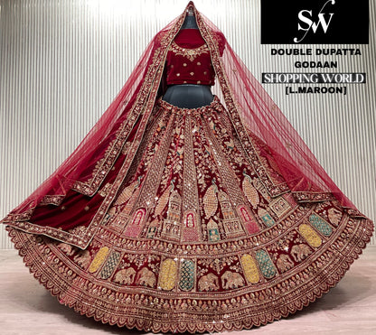 Light Maroon Double Dupatta Bridal Lehenga