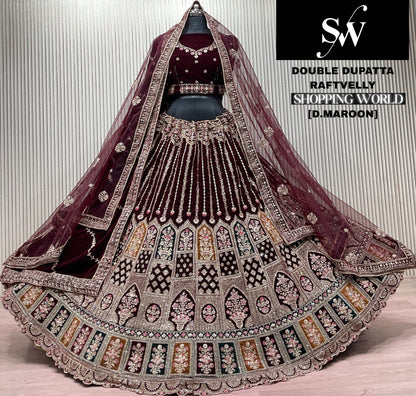 Light Maroon Double Dupatta Bridal Lehenga