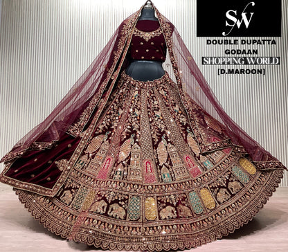 Light Maroon Double Dupatta Bridal Lehenga