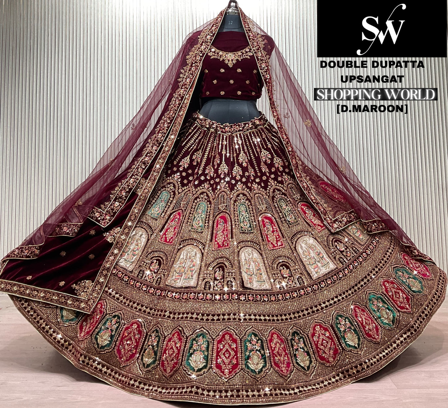 Light Maroon Double Dupatta Bridal Lehenga