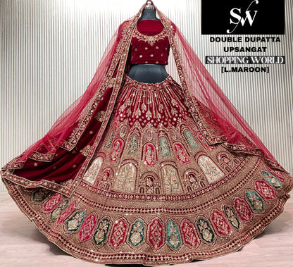 Light Maroon Double Dupatta Bridal Lehenga