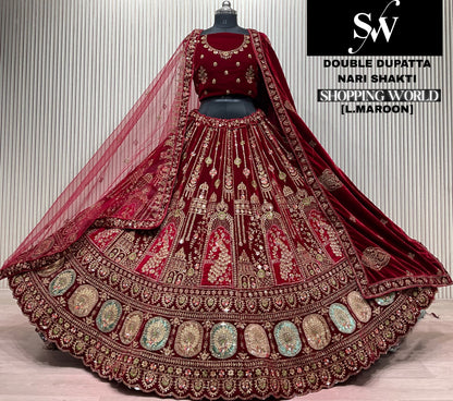 Rani Pink Peacock Double Dupatta Bridal Lehenga