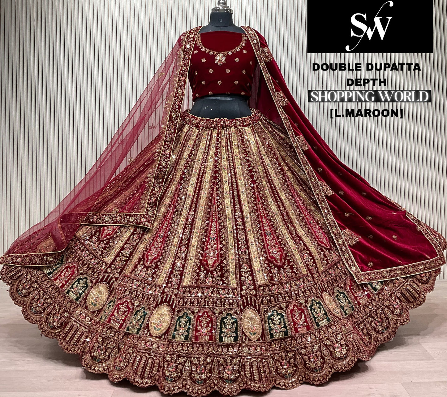 Rani Pink Double Dupatta Bridal Lehenga