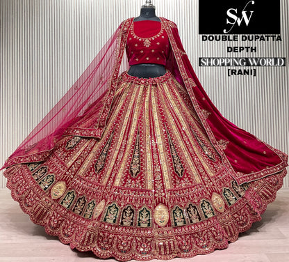 Rani Pink Double Dupatta Bridal Lehenga