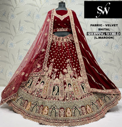 Rani Pink Velvet Bridal Lehenga