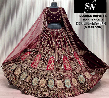 Rani Pink Peacock Double Dupatta Bridal Lehenga