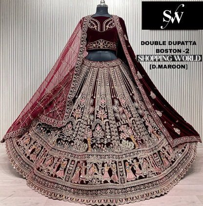 Rani Pink Double Dupatta Peacock Bridal Lehenga