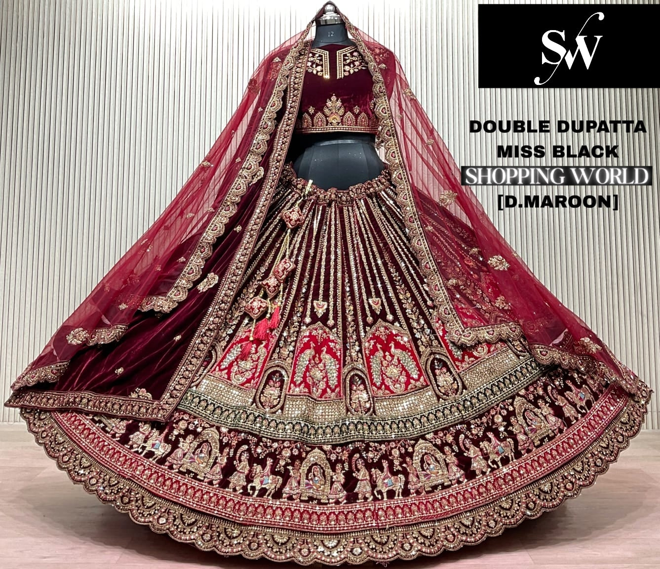 Light Maroon Double Dupatta Bridal Lehenga