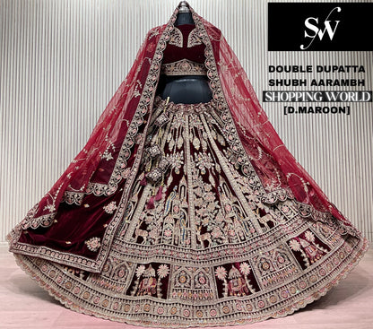 Light Maroon Double Dupatta Peacock Bridal Lehenga
