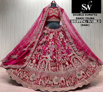 Rani pink Peacock Double Dupatta Bridal Lehenga
