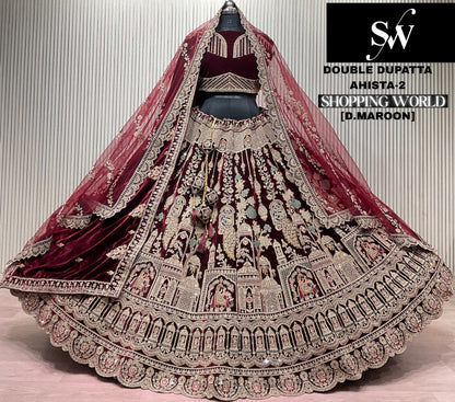 Rani Pink Peacock Double Dupatta Bridal Lehenga