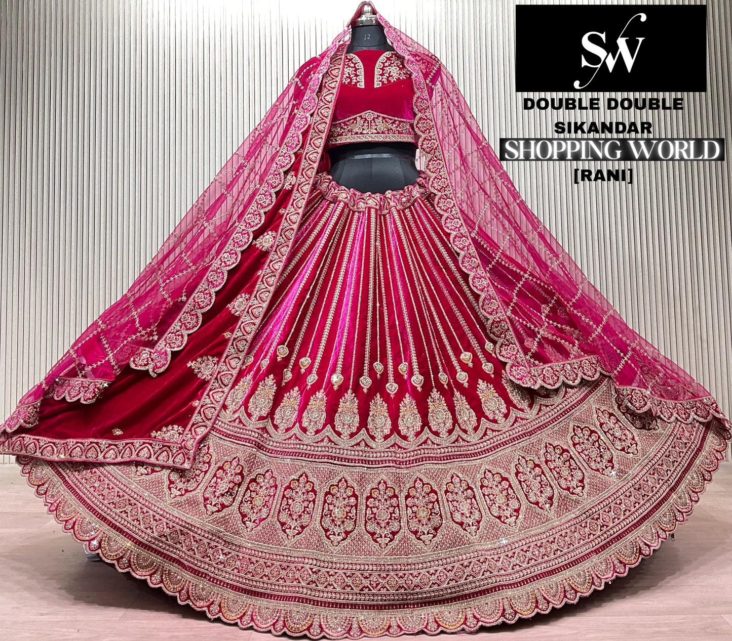 Rani Pink Double Dupatta Bridal Lehenga