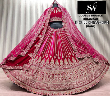 Rani Pink Double Dupatta Bridal Lehenga