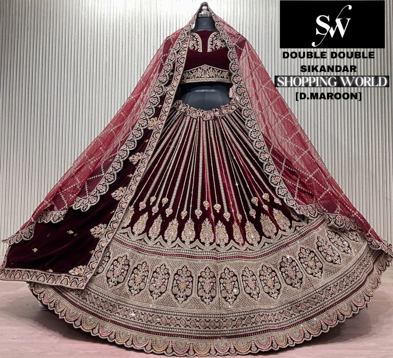 Rani Pink Double Dupatta Bridal Lehenga