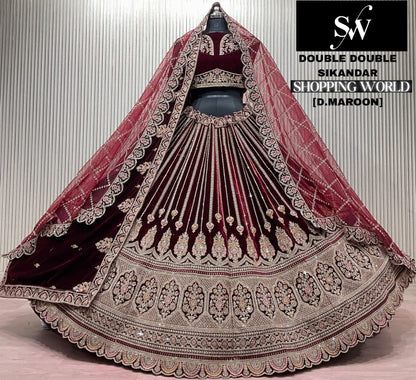Rani Pink Double Dupatta Bridal Lehenga