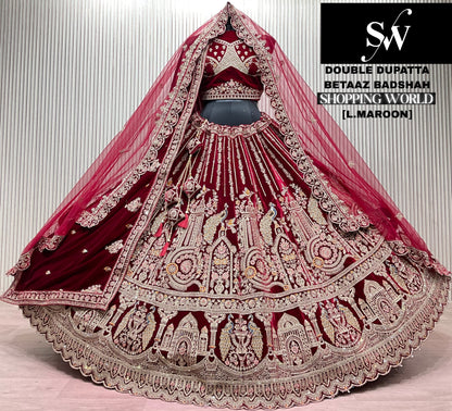Rani Pink Peacock Double Dupatta Bridal Lehenga