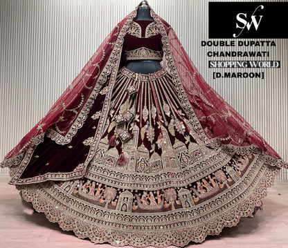 Light Maroon Peacock Double Dupatta Bridal Lehenga