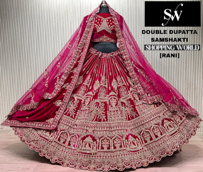 Light Maroon Double Dupatta Bridal Lehenga