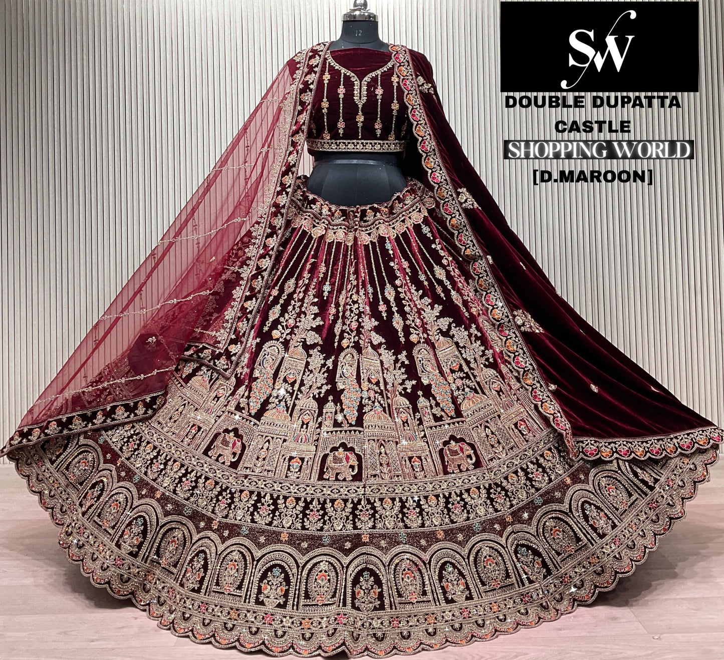Rani Pink Double Dupatta Bridal Lehenga