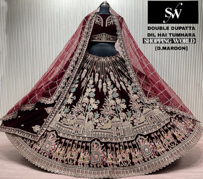 Rani Pink Double Dupatta Peacock Bridal Lehenga